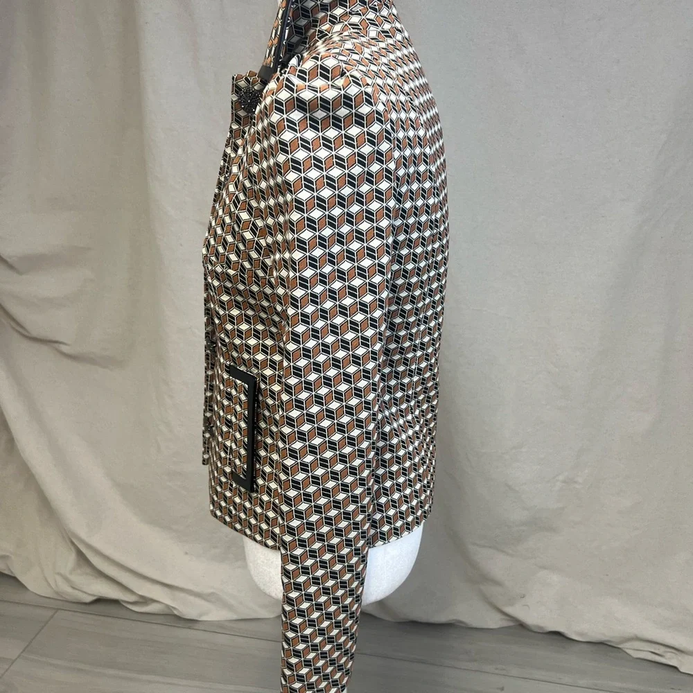 Elie Tahari Women's Blazer Geometric Pattern Brown‎ Black Sz 0 Vintage Retro 70s